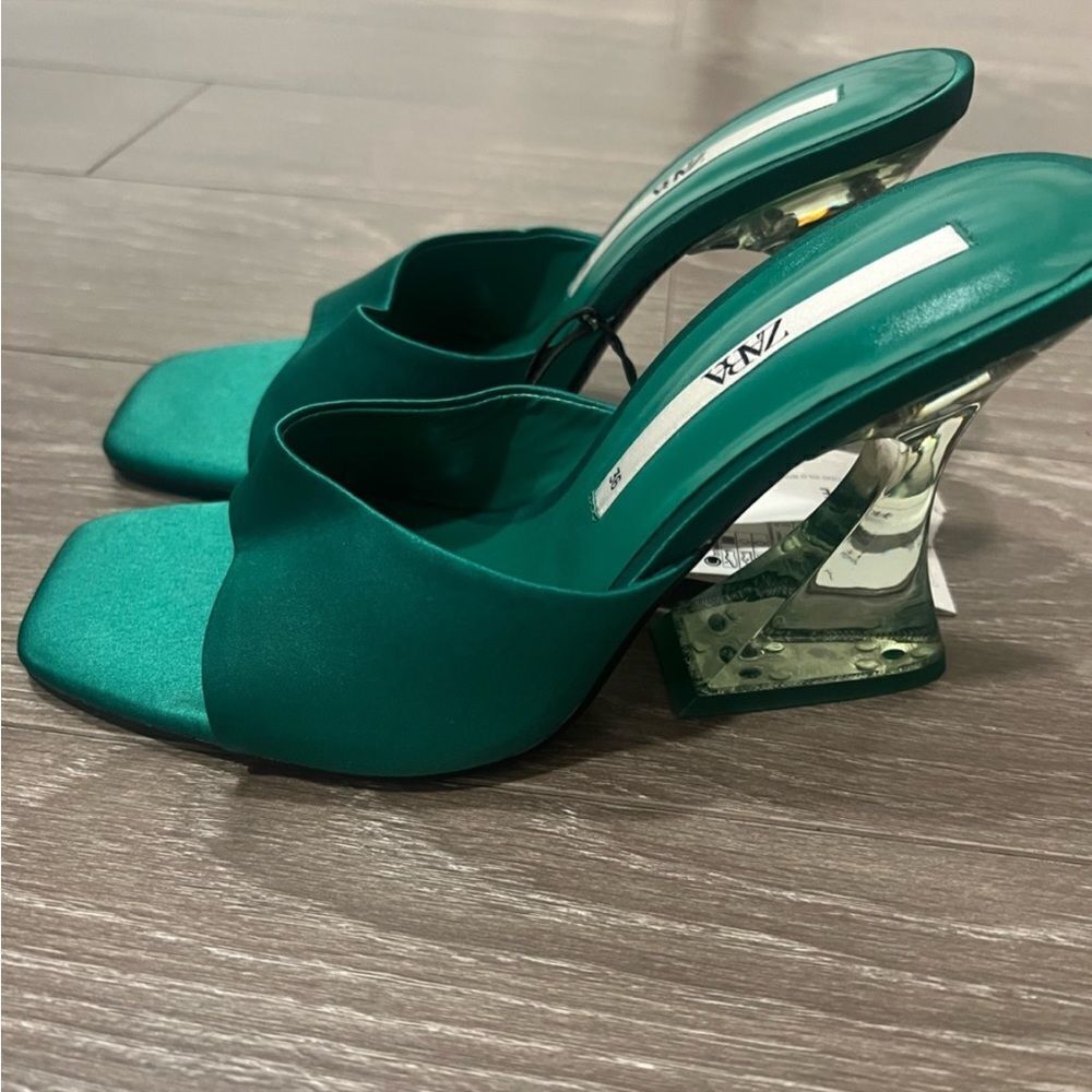 🔥Green Zara Sandal Heels Mules sz 6 New - Picture 4 of 7